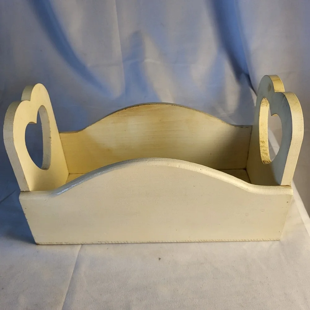 Vintage Handpainted Wooden Caddy Hearts Cottagecore 12